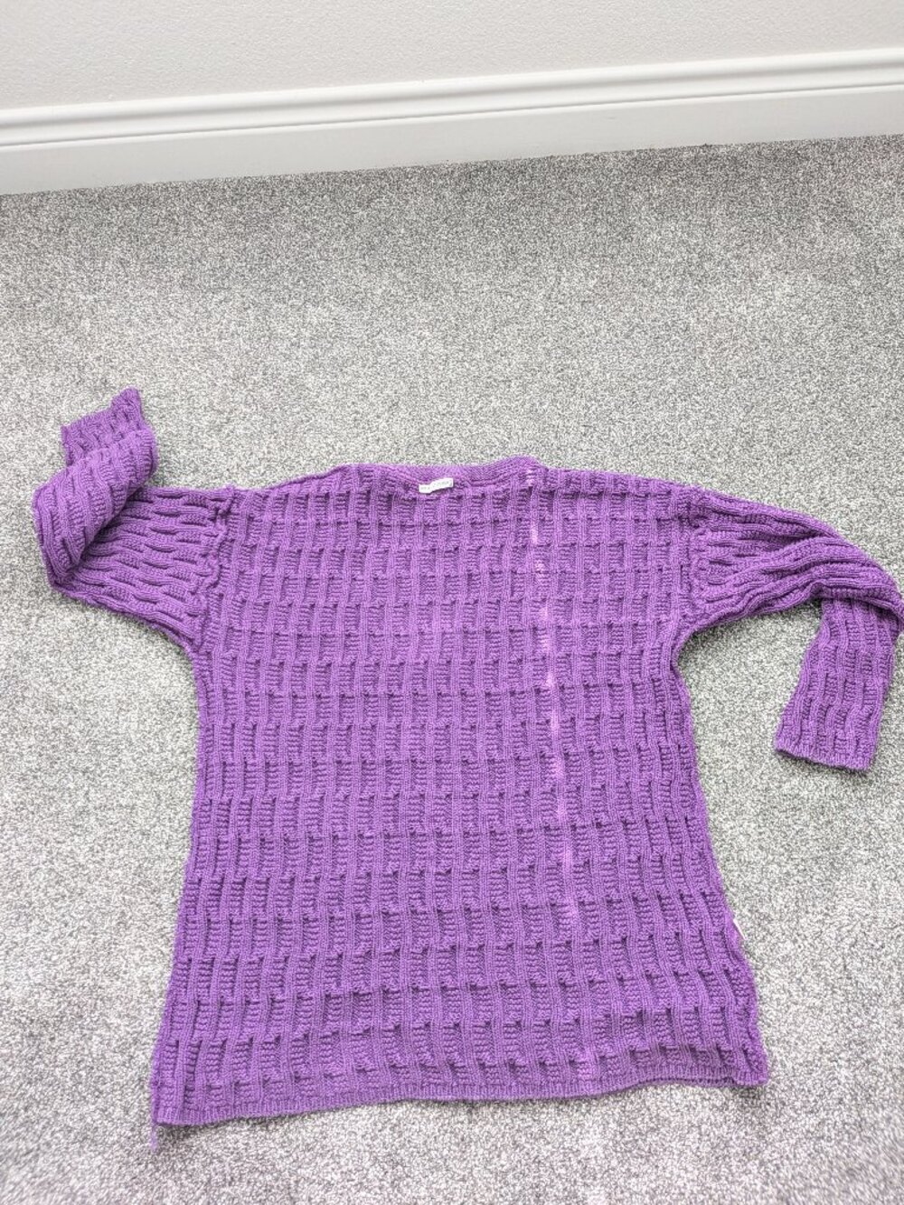 Vintage 90s Erik Stewart Purple Chunky Cable Knit Cotton Sweater Oversized Men's